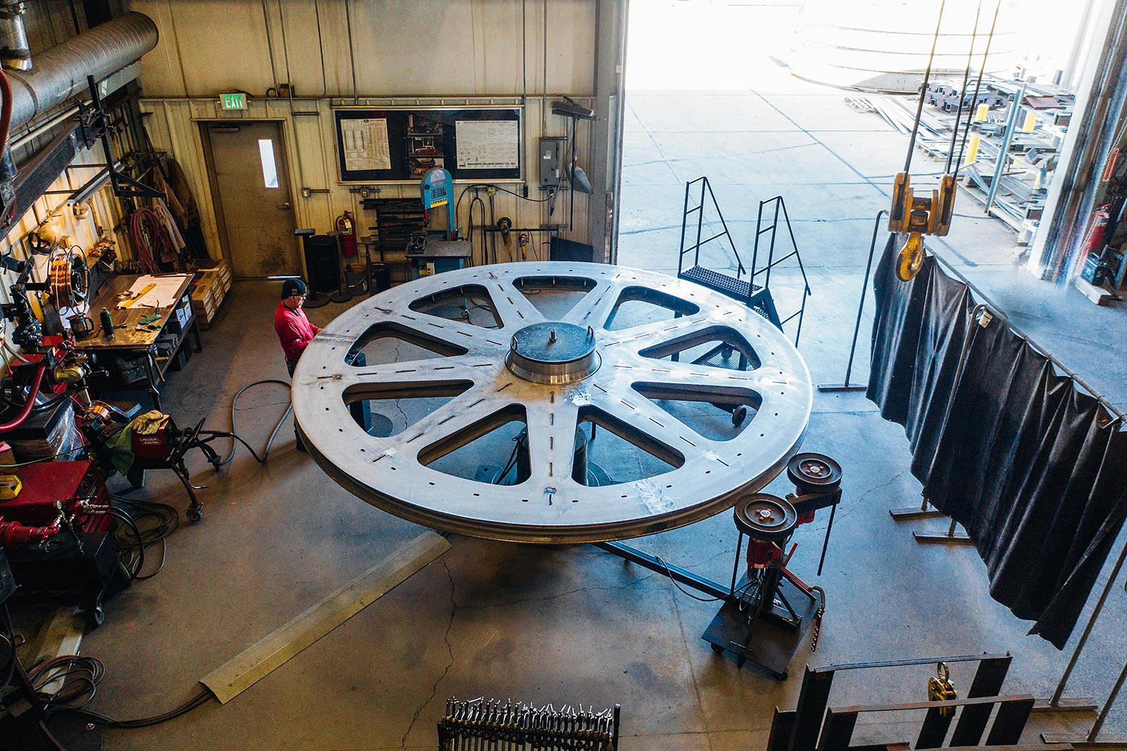 Bull wheels are hand-built and are capable of supporting 100-ton loads.