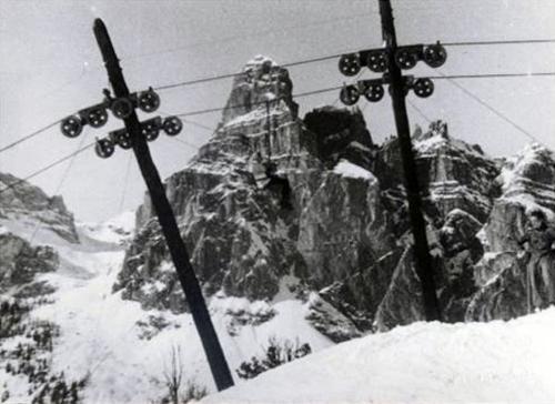 First chairlift in Corvara, Italy.